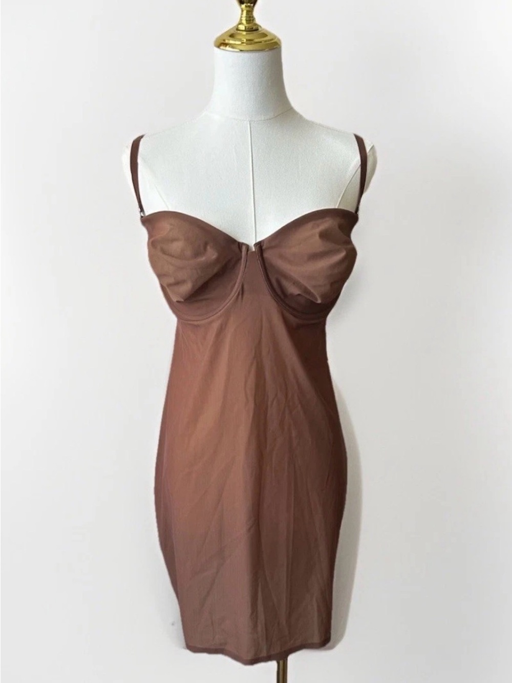 Skims Mesh 36DDD 38DD Underwire Strapless Bra Slip - Detachable Straps - Brown